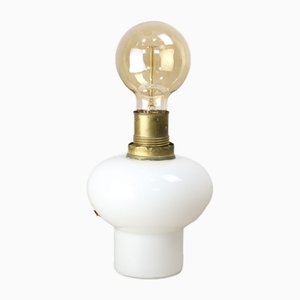 Lampe de Bureau Mid-Century en Laiton et Opaline, Italie