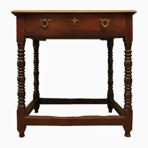 Gothic Oak Table with Drawer and Bobbin Legs, 1890s