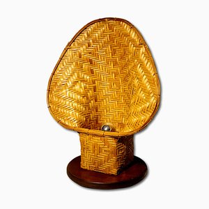 Vintage Table Lamp in Organic Rattan and Wood, 1970s