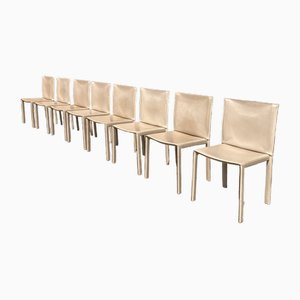 Dining Chairs in Beige Aniline Leather by Enrico Pellizzoni, Set of 8