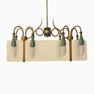 Mid-Century Italian Sanded Glass and Brass Chandelier, 1950s