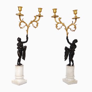 Two-Fire Kerzenhalter aus Bronze & Carrare Marmor, 2 . Set