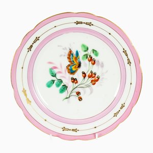 Plato de mueble francés antiguo de porcelana rosa, década de 1800