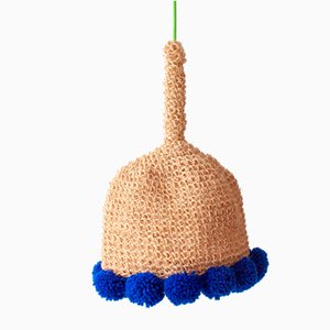 Indigoblaue Rope Crochet Lampe mit Pompons von Com Raiz