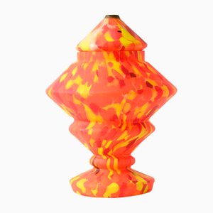 Art Deco Orange Spatter Glass Table Lamp from Wilhelm Kralik, 1920s