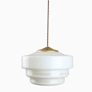 Mid-Century Brass and Opaline Cascade Pendant Lamp