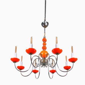 Lustre Vintage à 8 Bras en Verre Murano Orange