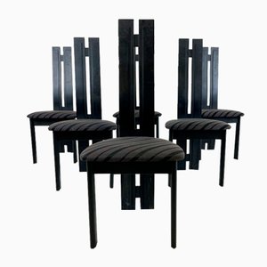 Black Wooden High Back Dining Chairs, 1980s, Set of 6