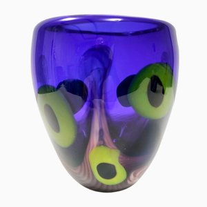Postmodern Blue Thick Murano Glass Vase with Chartreuse and Black Spots, Italy, 1980s