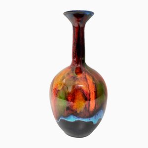 Postmodern Glazed Earthenware Vase by Giovanni Poggi for San Giorgio Albisola Ceramics, 1975