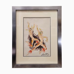 Capuletti, Pair of Dancers, 1980s, Drawing on Paper, Framed