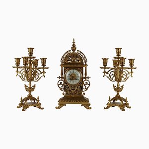 Golden Bronze Triptych Clock, Set of 3