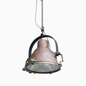 Lámpara colgante industrial de cobre de Brandt & Fils, años 60