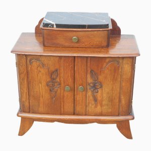 Art Deco Bedside Table in Oak with Small Marble Plan