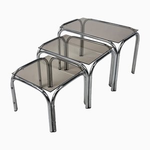 Chrome and Smoked Glass Nesting Tables, 1970s, Set of 3