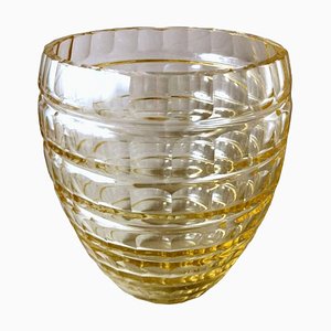 French Art Deco Vase in Cut and Ground Yellow Crystal, 1930s