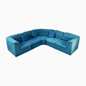 Mid-Century Blue Modular Sofa, 1970s, Set of 4