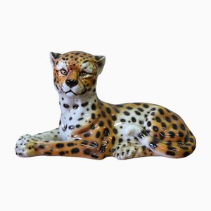 Escultura de guepardo italiana vintage de cerámica, años 70