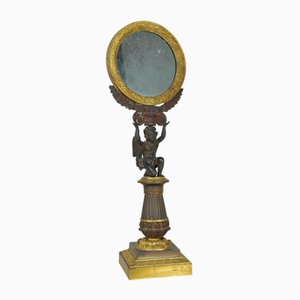 Espejo de mesa de bronce de restauración, siglo XIX