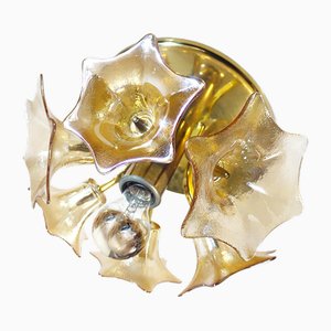 Sische Sputnik Flower Flush Mount in Amber Murano Glass and Brass, 1960s
