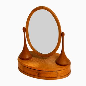 Espejo de mesa de roble con cajón, años 20