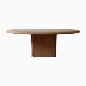 Table Basse Circulaire en Travertin par Claude Berraldacci