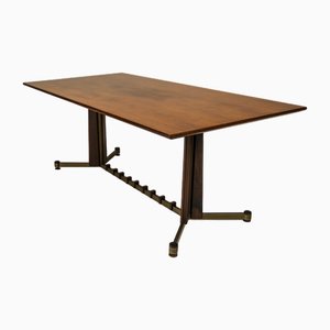 Mesa de comedor de caoba, palisandro y latón cepillado, Italia, años 60