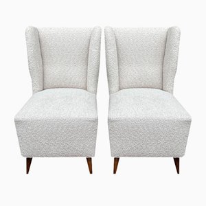 White Bouclé Lounge Chairs, 1950s, Set of 2