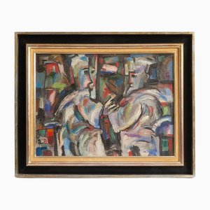 Ukrainischer Künstler, kubistische Komposition, 1990er, Öl auf Leinwand, Gerahmt