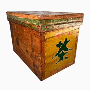 Caja de transporte de té japonesa vintage de madera, años 50