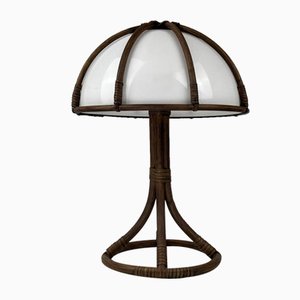 Bambus Rattan Mushroom Tischlampe, Niederländisch, 1970er