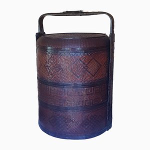 Chinese Dim Sum Rattan Carrying Basket with Iron Fittings