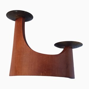 Danish Curved Teak Candleholder for Two Candles, 1960s