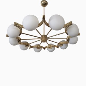 Murano White Glass and Brass Chandelier, 2000s