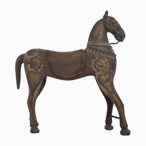 Cavallo da tempio in legno e bronzo, metà XIX secolo