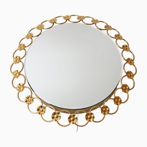 Specchio da parete dorato con anelli luminosi, anni '60