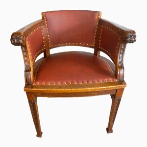 Jugendstil Sessel aus Holz & Rindsleder, 1910