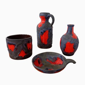 Lava Keramik Marei Vasen, Schale & Pflanzgefäß, 1970er, 4 . Set