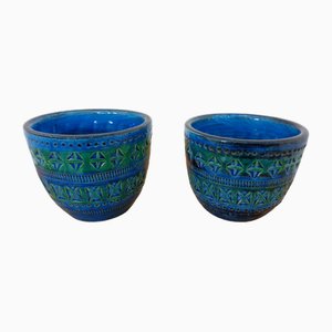 Blaue Italienische Rimini Keramik Übertöpfe von Aldo Londi für Bitossi, 1960er, 2er Set