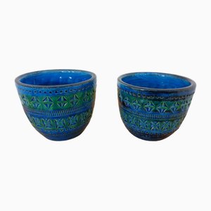 Cachepots Rimini en Céramique Bleue par Aldo Londi pour Bitossi, Italie, 1960s, Set de 2