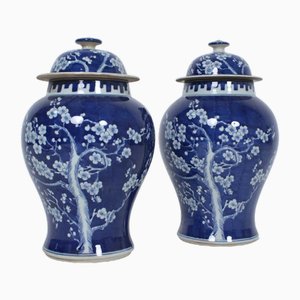 Vases à Couvercle avec Décor de Pêcher, Set de 2