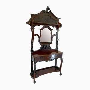 Antique Victorian Hall Stand in Carved Mahogany, 1860