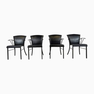 Vintage Black Leather Dining Chairs by Arrben, 1980s, Set of 4