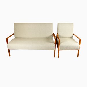 Set of Vintage Beige Boucle Sofa and Armchair, 1970s