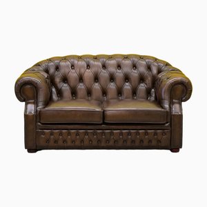 Divano Chesterfield vintage in pelle marrone