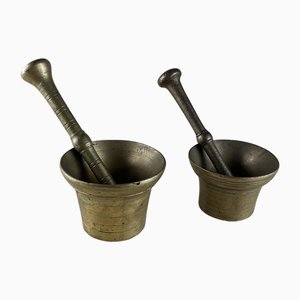 Pesto Mortars with Pestle in Brass, Italy, 1950s, Set of 4