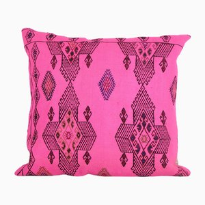 Anatolian Striped Geometric Pink Kilim Rug Cushion Cover, 2010s