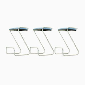 Italian Tubular Z Bar Stools in Chrome, 1970s, Set of 3