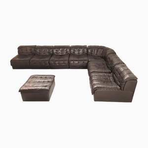 Mid-Century Ds 11 Brown Leather Patchwork Sofa from de Sede, 1970s, Set of 8