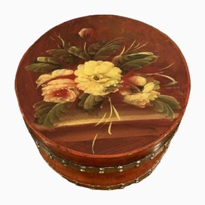 Hand Painted Circular Storage Boxes, 1920s, Set of 2